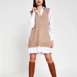 River Island Beige Knitted Shirt Dress